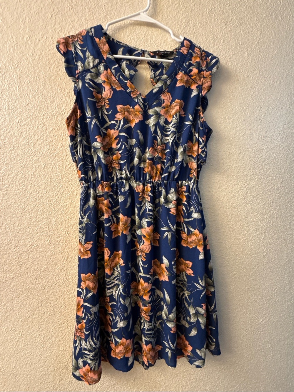 41 Hawthorn Blue Floral V-Neck Elastic Waist Mini Dress
